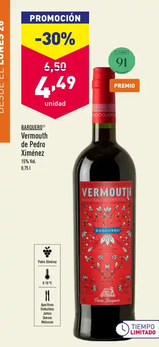ALDI Barquero Vermouth de Pedro Ximènez 0,75L oferta