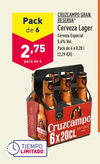 ALDI Cruzcampo Gran Reserva Cerveza Lager 6 x 0,20L oferta