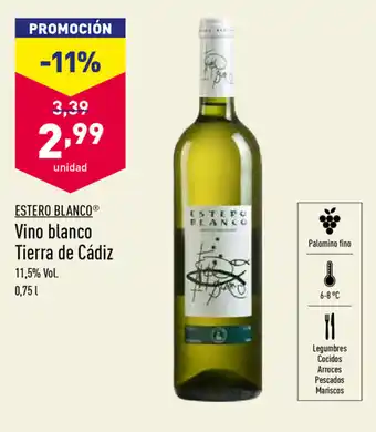 ALDI Estero Blanco Vino blanco Tierra de Cádiz 0,75L oferta