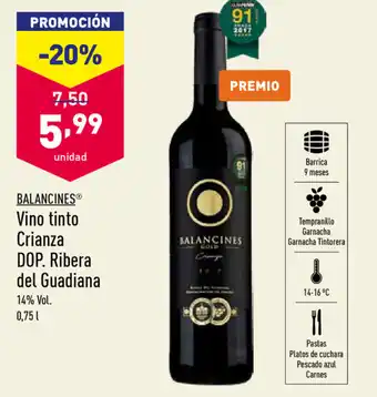 ALDI Balancines Vino Tinto Crianza DOP.Ribera del Guadiana 0,75L oferta