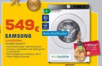 Euronics 549€ samsung lavadora ww90t534dtt .auto dosificador: administración precisa y automatica de detergente y suavizante -con oferta