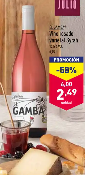 ALDI El Gamba Vino rosado varietal Syrah 0,75L oferta