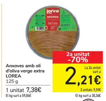 Carrefour Lorea Anxoves amb oli d'oliva verge extra 125g oferta