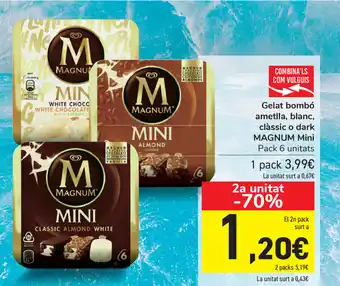 Carrefour Magnum Mini Gelat bombó ametlla, blanc, clássic o dark oferta