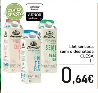 Carrefour Clesa Llet sencera semi o desnatada 1L oferta