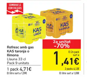 Carrefour Kas Refresc amb gas taronja o llimona 33cl oferta
