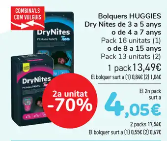 Carrefour Huggies Bolquers Dry Nites de 3 a 5 anys o de 4 a 7 anys o de 8 a 15 anys oferta