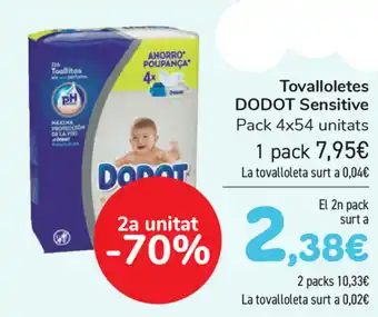 Carrefour Dodot Tovalloletes Sensitive 4x54 unitats oferta