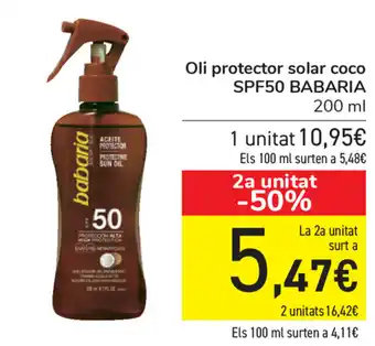Carrefour SPF50 Babaria Olio protector solar coco 200ml oferta