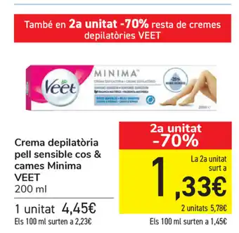 Carrefour Minima Veet Crema depilatória pell sensible cos & cames 200ml oferta