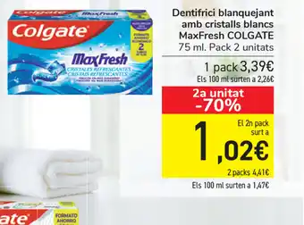 Carrefour MaxFresh Colgate Dentifrici blanquejant amb cristalls blancs 75ml oferta