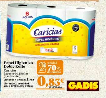 Gadis 2a Unidad 70% Descuento Papel Higiénico Doble Rollo Caricias oferta