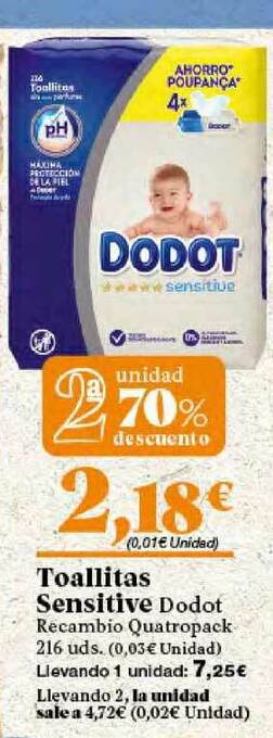 2a Unidad 70% Descuento Toallitas Sensitive Dodot