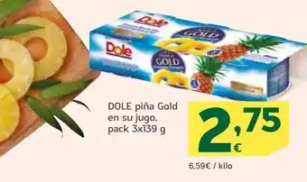 HiperDino Dole piña gold en su jugo, pack 3 oferta