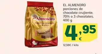 HiperDino El almendro porciones de chocolate crujiente, 70% o 3 chocolates oferta
