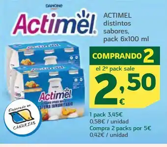 HiperDino Actimel distintos sabores, pack 6 oferta