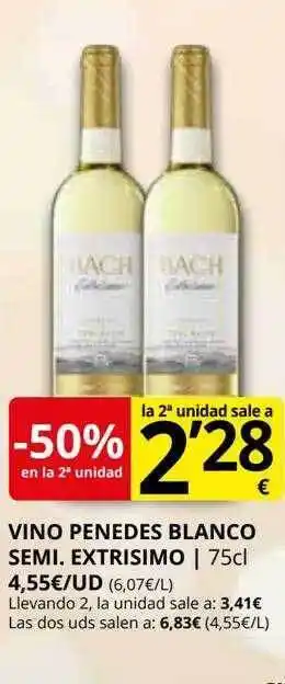 Supermercados MAS -50% en la 2a unidad vino penedes blanco semi extrisimo oferta