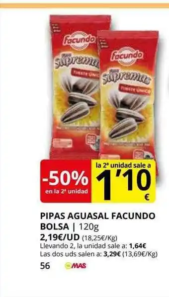 Supermercados MAS -50% en la 2a unidad pipas agusal facundo bolsa oferta