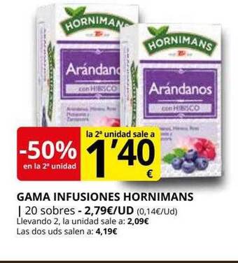 Supermercados MAS -50% en la 2a unidad gama infusiones hornimans oferta