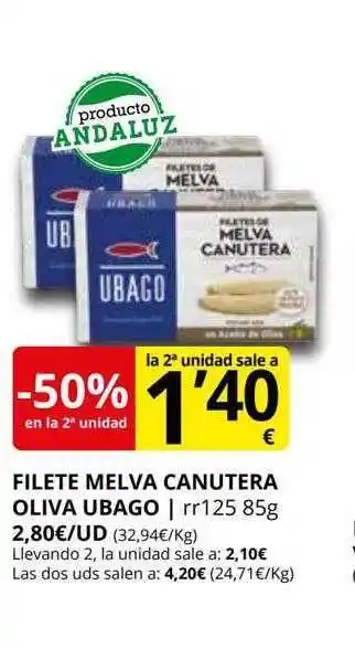 Supermercados MAS -50% en la 2a unidad filete melva canutera oliva ubago oferta