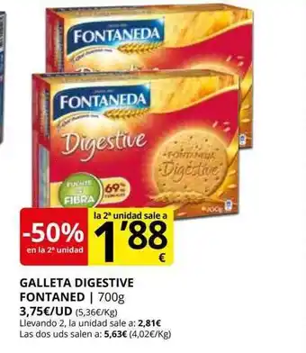 Supermercados MAS -50% en la 2a unidad galleta digestive fontaned oferta