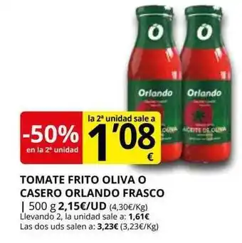 Supermercados MAS -50% en la 2a unidad tomate frito oliva o casero orlando frasco oferta