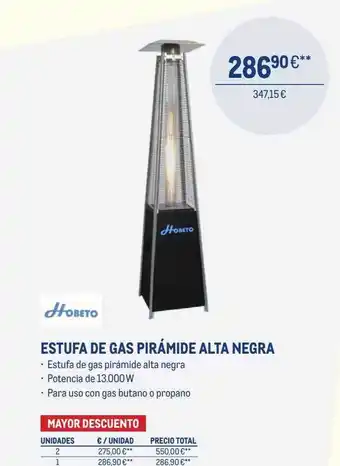 Makro Estufa de gas pirámide alta negra hobeto oferta