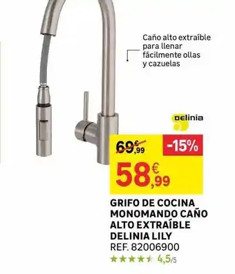Leroy Merlin Grifo de cocina monomando caño alto extraíble delinia lily oferta