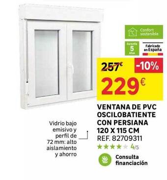 Leroy Merlin Ventana de pvc oscilobatiente con persiana 120 x 115 cm oferta
