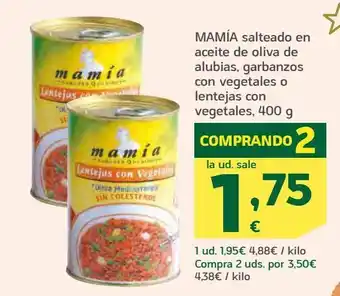 HiperDino Mamía salteado en aceite de oliva de alubias, garbanzos con vegetales o lentejas con vegetales oferta