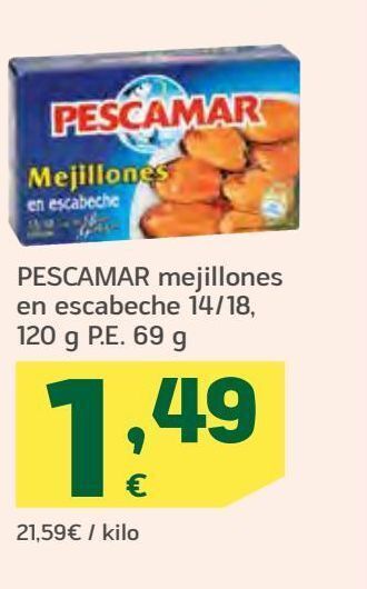 HiperDino Pescamar mejillones en escabeche 14/18 oferta