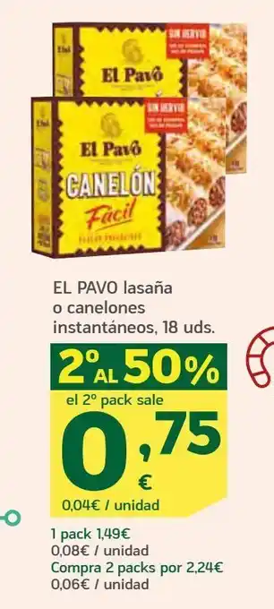 HiperDino El pavo lasaña o canelones instantáneos oferta