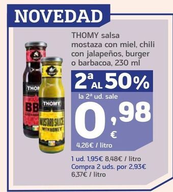 HiperDino Thomy salsa mostaza con miel, chili con jalapeños, burger o barbacoa oferta
