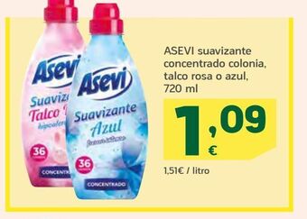 HiperDino Asevi suavizante concentrado colonia, talco rosa o azul oferta