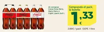 HiperDino Al comprar coca cola zero, zero zero o light, pack 2x2 oferta