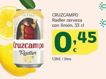 HiperDino Cruzcampo radler cerveza con limón oferta