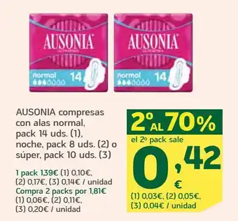 HiperDino Ausonia compresas con alas normal pack 14 uds oferta