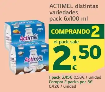 HiperDino Actimel distintas variedades pack 6x100 ml oferta