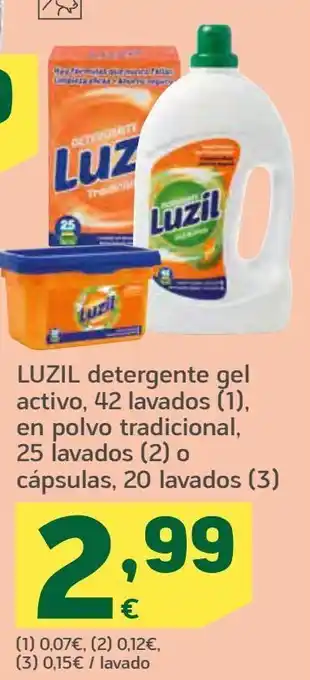 HiperDino Luzil detergente gel activo 42 lavados en polvo tradicional 25 lavados cápsulas 20 lavados oferta