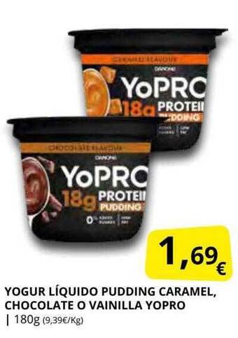 Supermercados MAS Yogur líquido pudding caramel chocolate o vainilla yopro oferta