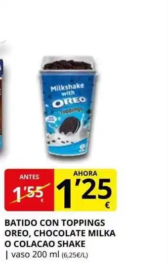 Supermercados MAS Batido con toppings oreo, chocolate milka o colacao shake oferta