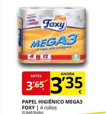 Supermercados MAS Papel higiénico mega3 foxy oferta
