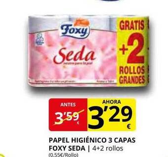 Supermercados MAS Papel higiénico 3 capas foxy seda oferta