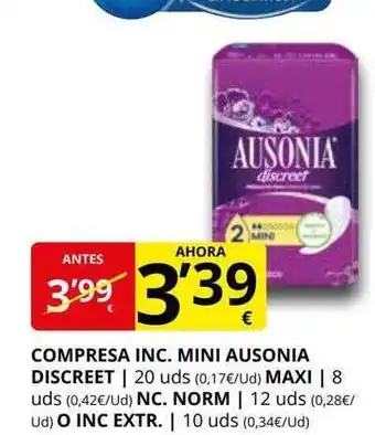 Supermercados MAS Compresa inc. mini ausonia discreet oferta