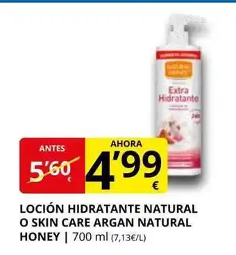 Supermercados MAS Loción hidratante natural o skin care argan natural honey oferta