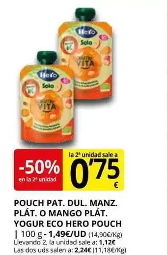 Supermercados MAS -50% en la 2a unidad pouch pat. dul. manz. plát. o mango plát. yogur eco hero pouch oferta