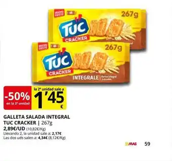 Supermercados MAS -50% en la 2a unidad galleta salada integral tuc cracker oferta