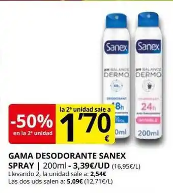 Supermercados MAS -50% en la 2a unidad gama desodorante sanex spray oferta