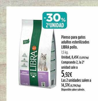 El Corte Inglés -30% 2a unidad pienso para gatos adultos esterilizados libra pollo oferta