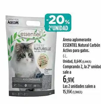 El Corte Inglés -20% 2a unidad arena aglomerante essentiel natural carbón activo para gatos oferta